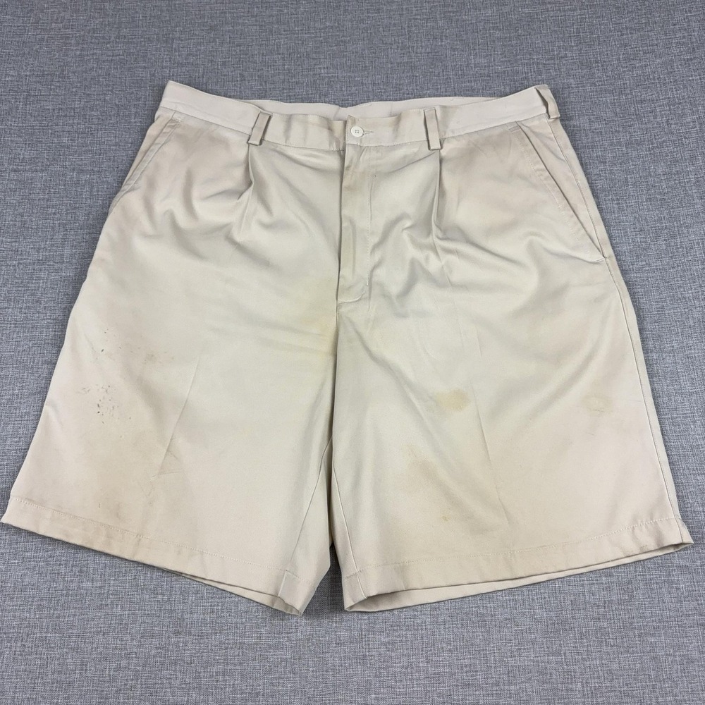 Nike Chino Shorts Mens 38 Beige Microfiber Pleated Quick Dry 12 Inseam